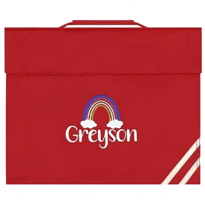 Image of TeddyT&#039;s Personalised Rainbow School Embroidered Name Book Bag (Red)