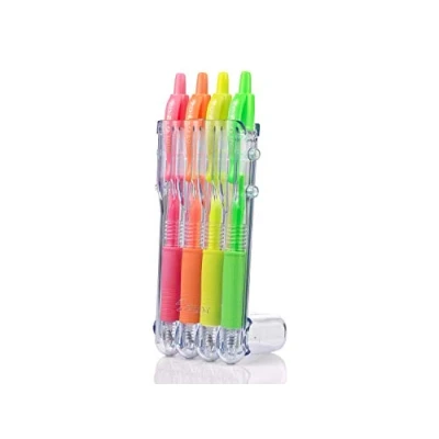 Image of Pilot G207 Retractable Gel Rollerball Neons 0.7mm Set to Go Pack of 4 Yellow/Pink/Orange/Green