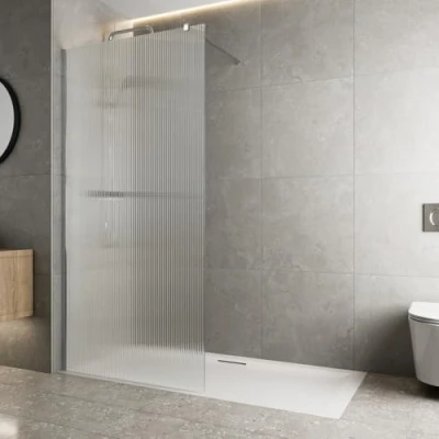 Image of BAYSTONE® 1000mm Wet Room Shower Screen Panel 8mm Fluted Toughened Safety Easy Clean Glass Walk in Enclosure, Frameless Panel, Chrome