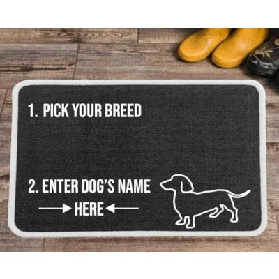 Image of Pet REBELLION Extra Large Personalised Absorbent Machine Washable Food Mat For Dogs Feeding Bowls Non Slip Reduces Movement Rounded Corners to Stay Flat (Dachshund Charcoal)