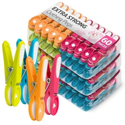 Image of CARASELLE Clothes Pegs for Washing Line Strong Non Slip Heavy Duty w/Rubber Pad Mark Free Secure Grip Indoor Outdoor Plastic Large Laundry 60 pcs
