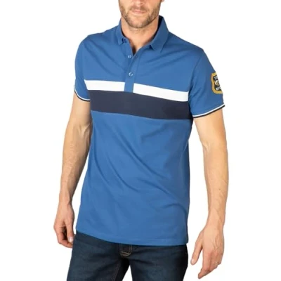 Image of Men’s Short Sleeved Panelled Polo Shirt Embroidered Cotton Sports T (UK, Alpha, 3XL, Regular, Blue)
