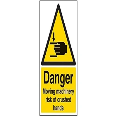 Image of VSafety Danger Moving Machinery Risk Of Trapped Hands Sign Portrait 200mm x 300mm Self Adhesive Vinyl