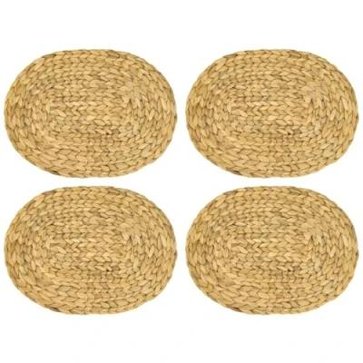 Image of HMF Placemat Oval Braided Water Hyacinth Place Mat Washable Set of 4 40 x 30 cm