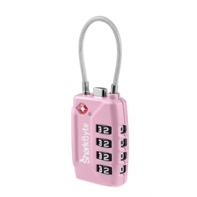 Image of SharkByte TSA Suitcase Locks 4 Dial Security Travel Combination Padlock, Flexible Wire Cable Lock for Suitcases Luggage Case Bag Gym Locker Code Small Padlock (Pack of 1)