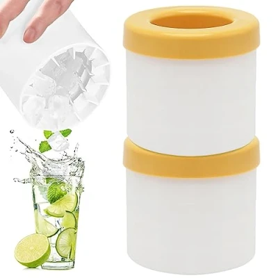 Image of Silicone Ice Bucket,Silicone Cube Moulds TAIZER 2PCS Bucket Maker Tray with Lid Small Lattice Mold Trays Cylinder Storage Box