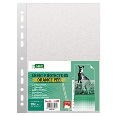Image of D.RECT Punched Pockets A4 45 Micron Polly Pocket Package of 100 Units Plastic Wallets Clear Perforated Grained Polypropylene Pockets, Quality