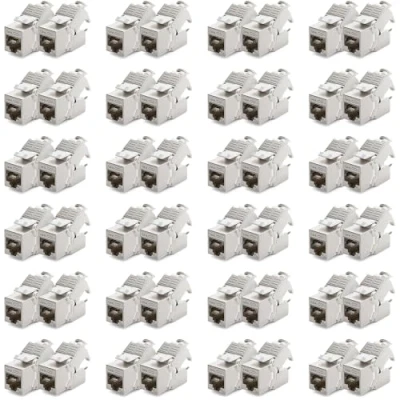 Image of deleyCON 48x CAT6a Keystone Jack Module Patch Cable Network Connector STP Shielded RJ45 Socket Panel Mounting Extension