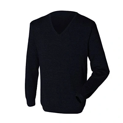 Image of Henbury Mens 12 Gauge Fine Knit V Neck Jumper/Sweatshirt (L) (Navy)