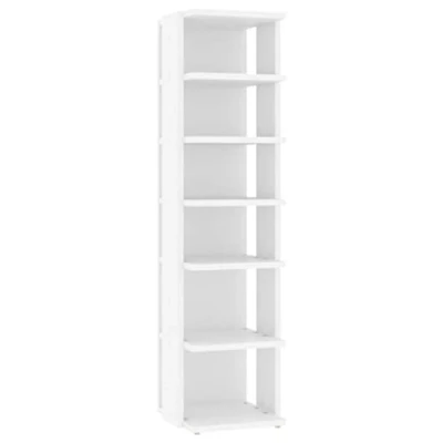 Image of vidaXL Shoe Cabinet Modern White Storage, 6 Shelf Organizer Stand, Compact and Durable Engineered Wood for Hallway, Entryway, Living Room