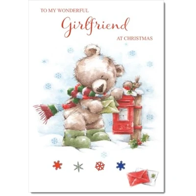 Image of doodlecards Girlfriend Christmas Card Cute Bear at Post Box Medium Size for with Plain Envelope
