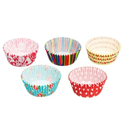 Image of KitchenCraft Pack of 250 Cupcake Cases, Assorted &#039;Brights&#039; Floral / Striped Prints, Paper, Multi Colour, 7cm
