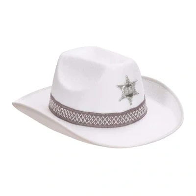 Image of Sheriff Felt White Hats Caps &amp; Headwear for Fancy Dress Costumes Accessory