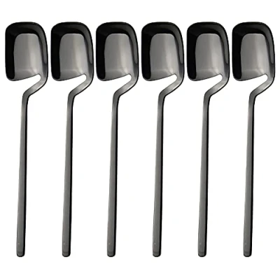 Image of IQCWOOD Espresso Spoons, 6 Pieces Demitasse 5.6 Inches Stainless Steel Small Spoons Coffee Black Tea Dessert Mini for Coffee, Sugar, Tea, Ice Cream