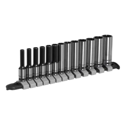 Image of Sealey Premier Socket Set Deep 13pc 1/4&quot;Sq Drive Metric Black Series