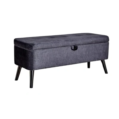 Image of Home Source Storage Ottoman Chest, Velvet Bedding Box, Wooden Legs, Black