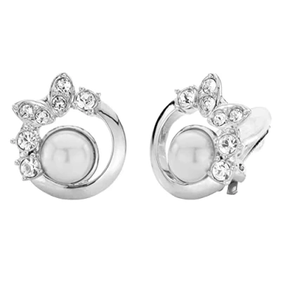 Image of TravellerClip Earrings 8mm White Pearl Crystals Platinum plated 114230
