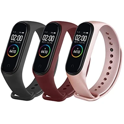 Image of WOOZ [3 Pack] Straps for Xiaomi Mi Smart Band 4 / 3, Colourful Replacement Bracelet in Anti Lost Silicone Designed Fitness Tracker Accessories (Black,Wine red,Rose gold)