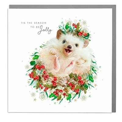 Image of Tis the Season to be Jolly Wildlife Christmas Cards Blank Card and Envelope Hedgehog by Lola Design