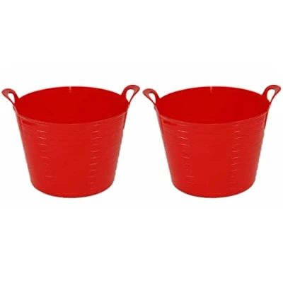 Image of 2x Large 40 Litre Flexi Tub (Red) Robust Flexible Storage Container Bucket for home, garden, office