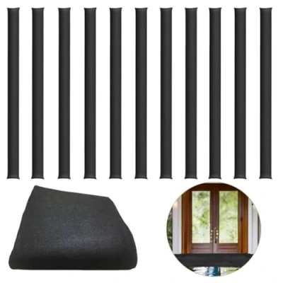 Image of Water Barrier 5 ft x 6.5 inch Absorbent Flood Barriers Home Sandless Sand Bags for Flooding Reusable Absorber Absorbing Snake Rain Hurricane Garage Basement Door, Black (12)