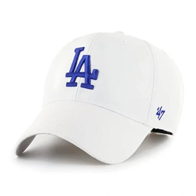 Image of 47 MLB Los Angeles Dodgers MVP Unisex Baseball Cap, Hook &amp; Loop Strap, Blue Logo, Colour White