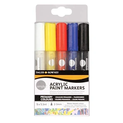 Image of Daler Rowney Simply Acrylic Marker, Plastic Case, Set, 5 Assorted Colours