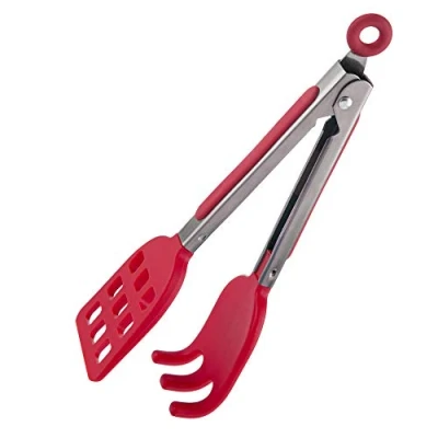 Image of Mini Easy Grip Waffle Tongs Holder, Non Slip Handle,Red