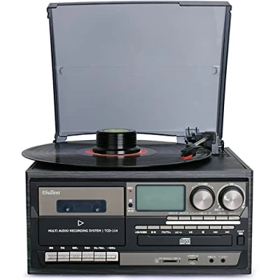 Image of 9 in 1 Record Player, Retro Bluetooth Player with Built Speakers, 3 Speed Vintage Turntable, CD AM/FM Radio, for Entertainment B