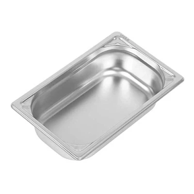 Image of Vogue Stainless Steel 1/4 Gastronorm Tray 65 mm Deep / Capacity: 1.7 Litre, Silver, Size: 162(H) x 265(W) 65(D)mm, Stackable, Food Safe GN Pan, Lid Sold Separately, K818