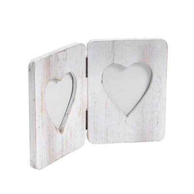 Image of White 4&quot; x 6&quot; Wooden Hearts Standing Double Photo Frame By Nicola Spring