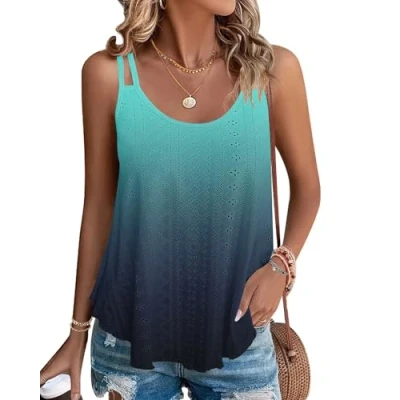 Image of WNEEDU Women Vest Sleeveless Tank Tops Gradient Blue S