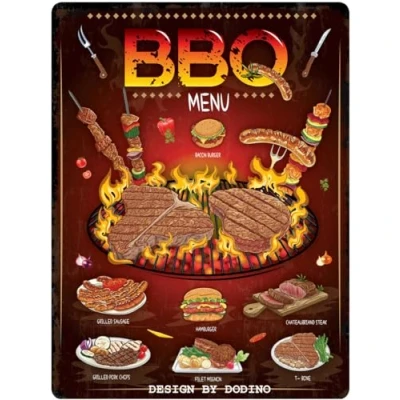Image of DODINO 30 x 40 cm Tin Signs BBQ Menu, Decorative Home Accessory, Grill Sign, Garden, Bar, Kitchen Decoration, Sign Barbecue