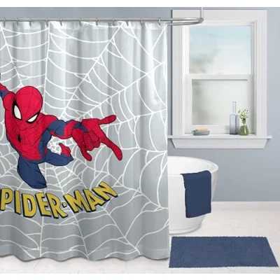 Image of Marvel Spiderman Shower Curtain 178 x 182 cm Fabric Superhero Bathroom Decor