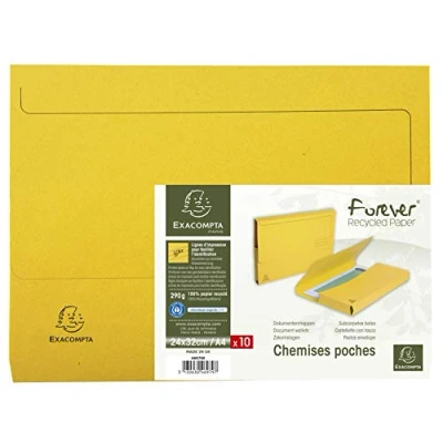 Image of Exacompta Ref 46979E Forever Collection Document Wallets (Pack of 10) 240 x 320mm in Size, Suitable for A4 Documents, 290gsm Premium Pressboard Yellow