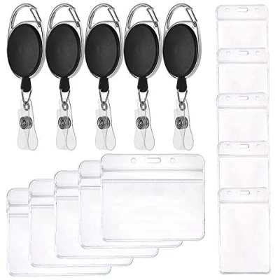 Image of Set of 15 Retractable Badge Holder Reel Clips with Horizontal &amp; Vertical ID Card Holders, SourceTon 5 Pack Holders (5 Pieces each)