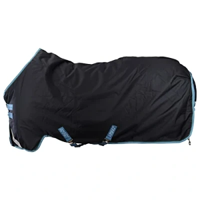 Image of Horseware Amigo Bravo 12 100g Turnout Navy/Turquoise 6ft 6, Blue