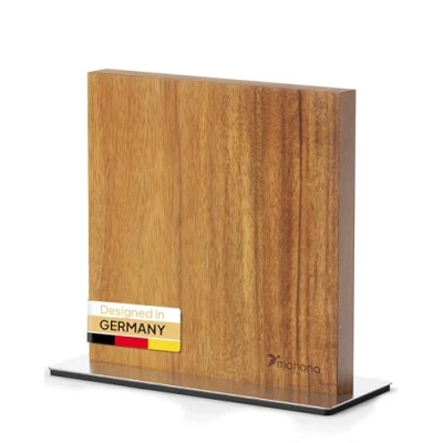 Image of mahona Acacia Wood Magnetic Knife Block, Space saving &amp; Robust Holder, Unique Design, Double sided, No Drilling, 23.5 x 22.5 cm