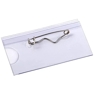 Image of EUROPEL Name Badge Holders with Safety Pin &amp; Blank Card Insert Sheets (Pack of 24) Horizontal ID Holder for School, Colleges, Offices Corporate Event 60 x 40 mm, 121262