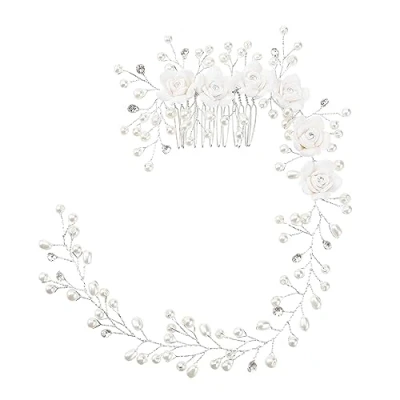 Image of Frcolor Bride Hair Comb,Wedding Vine with Comb and Pearls Flowers Bridal Accessories