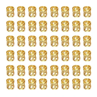 Image of LEBQ 50 Pieces Aluminum Dread Locks Adjustable Metal Cuffs Dreadlocks Beads Braiding Hair Decorations (Gold)