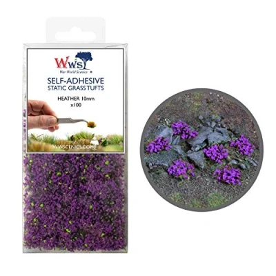 Image of War World Scenics Self Adhesive Static Grass Tufts x 100 Heather, 10mm Model Railway Wargame Scenery Railroad Modelling Diorama Miniature Hobby Tabletop
