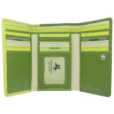 Image of Visconti Rainbow Collection Bora Tri Fold Leather Purse RFID Blocking RB43 Lime Multi