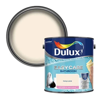 Image of Dulux 5275839 Easycare Bathroom Soft Sheen Emulsion Paint For Walls And Ceilings Ivory Lace 2. 5 Litres