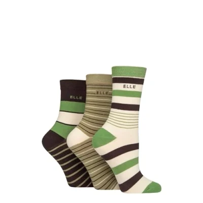 Image of Women&#039;s 3 Pair Elle Plain, Striped and Patterned Cotton Socks with Smooth Toes Forager 4 8