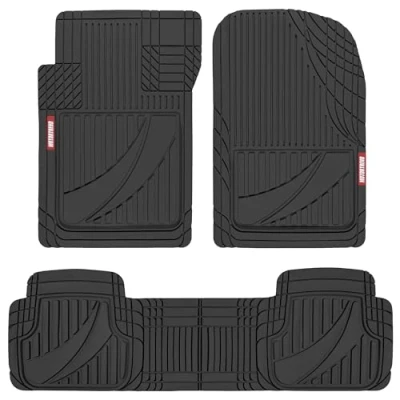 Image of Motor Trend FlexTough Advanced Black Rubber Car Floor Mats 3 Piece Trim to Fit for Cars Truck SUV, All Weather Automotive Liners with Traction Grips and Multiple Lines