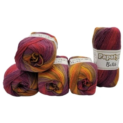 Image of Ilkadim Export 5 x 100 g Knitting Yarn Papatya Batik Multicoloured with Colour Gradient, 500 Wool Colourful, Gradient (Purple Bordeaux Ochre Olive 554 29)