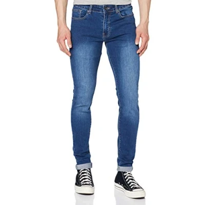 Image of Enzo Men&#039;s Ez326 Skinny Jeans, Blue (Midwash), 36W 32L UK