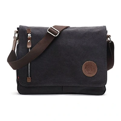 Image of Vintage Canvas Messenger Bag, 13 Inch Laptop Shoulder Bag Satchel for Men Women School Work And Daily Use (Black)