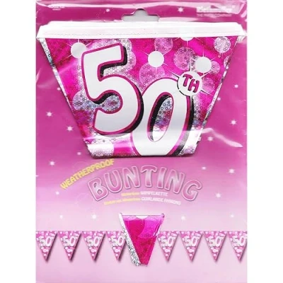Image of Amscan International Pink Sparkle Party 4 m Bunting Flag Banner 50th